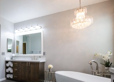 Chandelier style lighting.